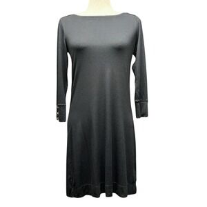 Lilly Pulitzer Black Boatneck Rayon Long Sleeve Sheath Dress Gold Button Size S